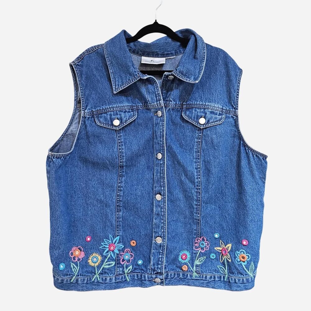 y2k boho hippie denim floral embroidered vest plus size